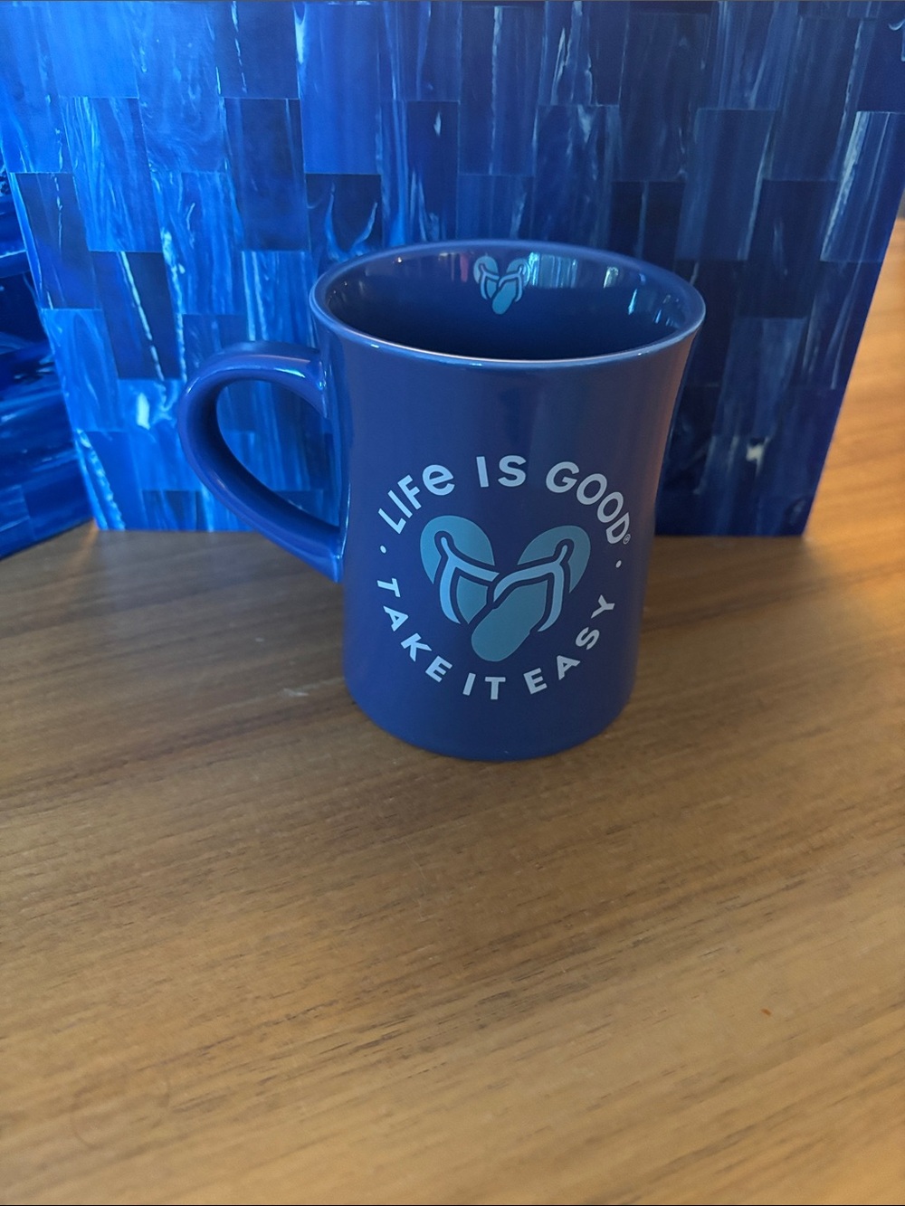 Life Is Good Blue Ceramic Mug with Light Blue Graphic